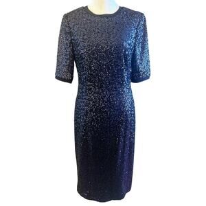 Eliza J Navy Blue Sequin Cocktail Sheath Dress Size 4